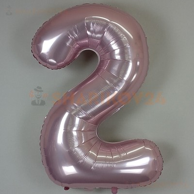 Шар (34''/86 см) Цифра, 2 Slim, Светло-розовый